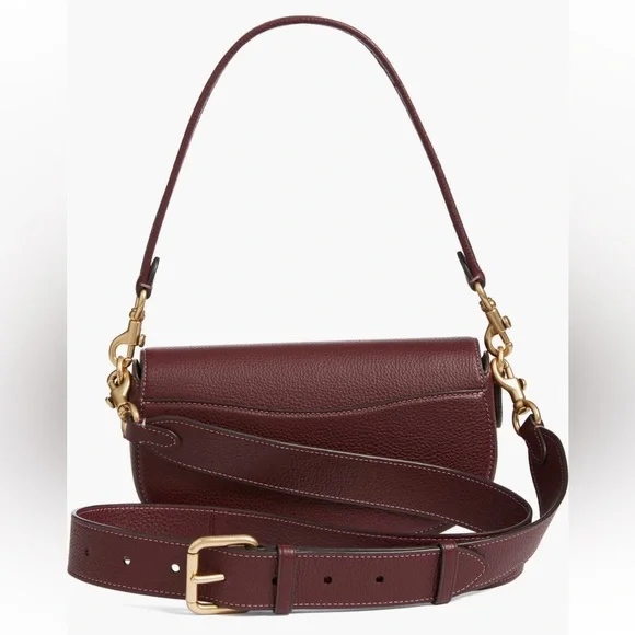 New Coach pebbled leather Merlot Shoulder Bag Gold Accents slip pocket in back - Picture 3 of 7